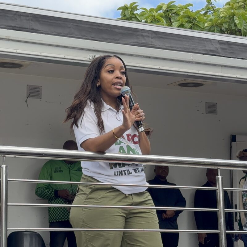 Jacinta Ngobese-Zuma addressing a crowd of supporters